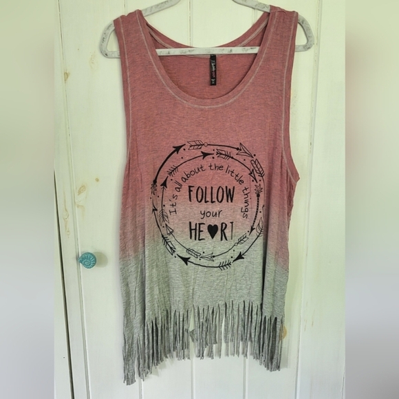 Ombre Stetch Bohemian  Fringe Cover-up Tank - Picture 1 of 7